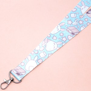 Marshmallow Bunny Lanyard | 36” | Kawaii key holder, Smores ID badge holder, Fairy kei accessories, Cute food art, Back to school supplies
