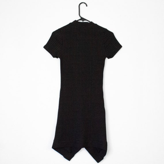 Black Ribbed Asymmetrical Mini Dress - image 2