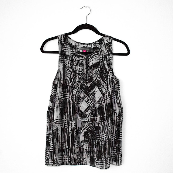 Black and White Abstract Ruffle Blouse - image 1