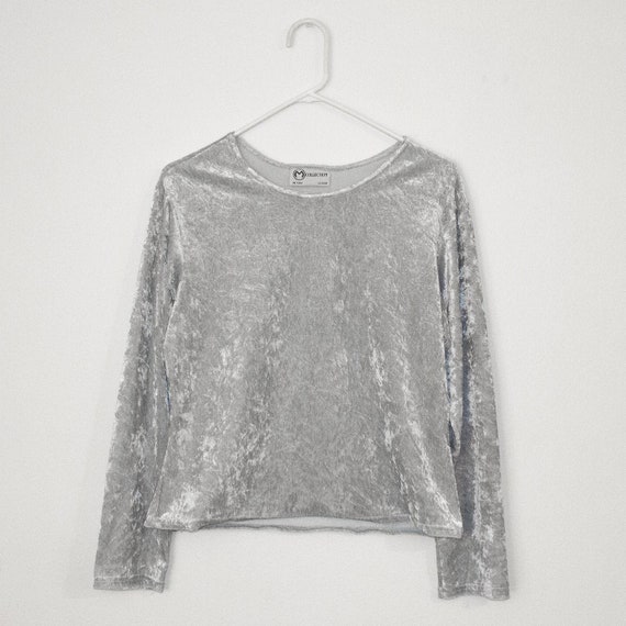 Baby Blue Crushed Velvet Long Sleeve Top