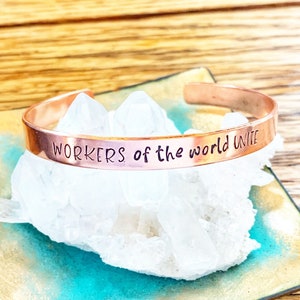Handstamped Workers of the World Unite Cuff Bracelet, Socialist Bracelet, Socialism, Resistance, Karl Marx, Anti Capitalism, Working Class
