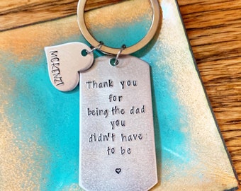 Handstamped Bonus Dad Keychain, Personalized Stepdad Gift