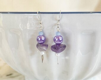 Boucles d'oreilles améthyste en plaqué argent : bijoux en verre ombré violet