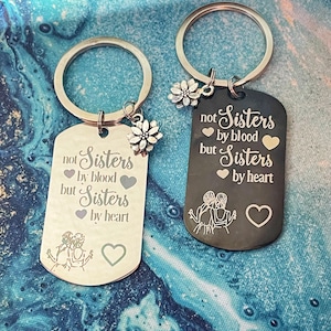 Engraved Sister Keychain: Stainless Steel BFF Gift