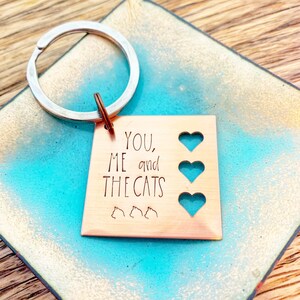 You Me and The Cats, Handstamped Keychain, Anniversary Keychain, Cat Jewelry, Crazy Cat Lady, Anniversary, Christmas Gifts for