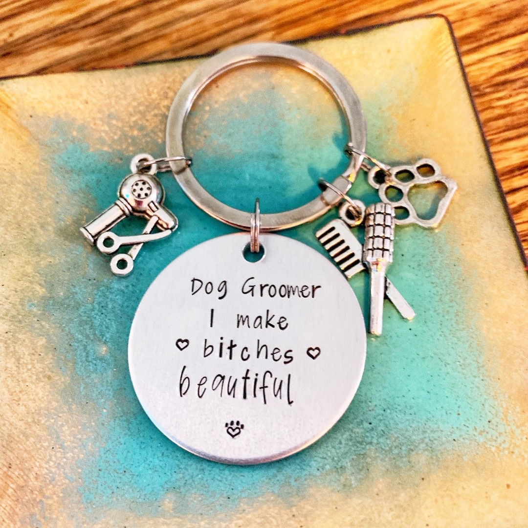 Dog Groomer Gift, Handstamped Keychain, Gift for Dog Lover, I Make