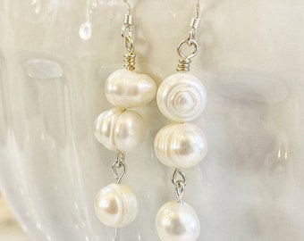 Sterling Silver Freshwater Pearl Dangle Earrings, Potato Pearl Jewelry, Jewellery For Her, Pearls Jewelry, .925 Sterling Earring