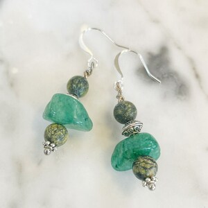 Silver Plated Jade Stone Aventurine Chunk Bead Earrings, Gemstone Jewellery, Jewelry for Her, Gemstones, Gift for Mom, Christmas Gifts