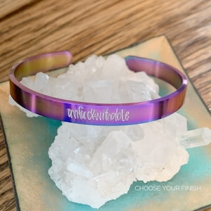 Unfuckwithable, Handstamped Bracelet, Rainbow Bracelet, Feminist Jewelry, Obnoxious Feminist, Warrior Gift for Her, Cancer Warrior, Recovery
