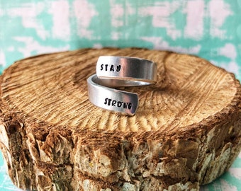 Stay Strong Handstamped Aluminum Ring, Semicolon Ring, Statement Ring, Wrap Ring, Inspirational Ring, My Story Isn't Over, Recovery Gift