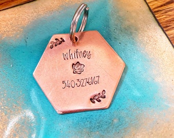 Personalized Dog Tag, Handstamped Pet Tags, Call Mom Dog Tag, Pet ID, New Puppy Gift, Custom Tags, Copper Dog Tag, Name Tag, Christmas Gifts
