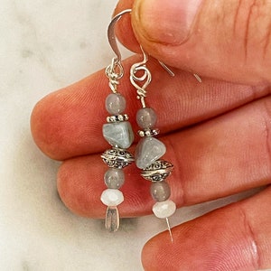 Silver Aquamarine Dangle Earrings, Baby Blue Purple Jewelry, Jewellery For Her, Boho Jewelry, Dangly Earrings, Lavender Agate, Czech Glass