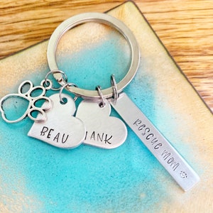 Dog Mom, Personalized Handstamped Keychain, Gift for Dog Lover, Rescue Mom, Rescue Gift, Dog’s Names, Rescued Is My Favorite Breed, Dogs