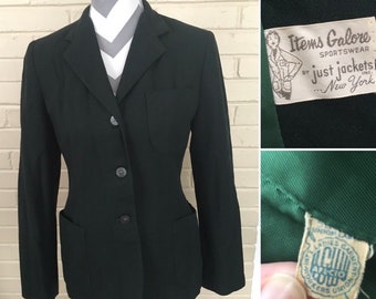 Vintage Items Galore New York Green Riding Jacket, Handstitched Ladies Garment Union Made Blazer, Equestrian USA Handmade Medium Sport Coat