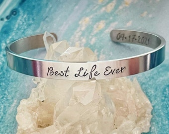 Handstamped Cuff Bracelet, Best Life Ever, JW Gift, JW Bracelet, Stackable Bracelet, Sterling, Pioneer School, Baptism Gift, Baptized