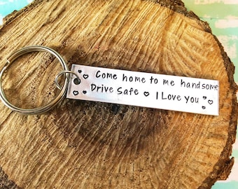 Truck Driver Keychain, Come Home Safe, Drive Safe, Trucker Gift, Personalized Key Ring for Him, Hubby Gift from Wife, Long Haul, New Driver