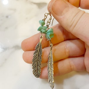 Silver Plated Turquoise Feather Beaded Earrings, Gemstone Jewellery, Jewelry for Her, Gemstones, Gift Daughter, Silver Feathers, Boho