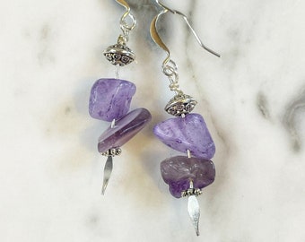 Silver Plated Amethyst Purple Earrings, Gemstone Jewellery, Jewelry for Her, Gemstones, Gift for Mom, Christmas Gifts,  Crystal Earrings