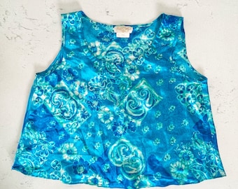Inner Most Vintage Satin Paisley Crop Top Camisole Blue Teal Tank Size XS