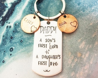 Penny Keychain, Dad Penny Keychain, Handstamped Keychain, Coin Keychain, Kids Name Keychain, Dad Keychain, A Son’s Hero, Daughter Love
