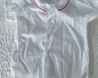 Vintage IMP Originals Baby White Collared Shirt with Red Piping Perma Press L