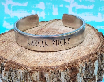 Cancer Sucks Bracelet, Beat Cancer, Cancer Bracelet, Cancer Jewelry, Handstamped Jewelry, Cuff Bracelet,  Cancer Sucks, Cancer Warrior