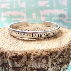 My Hero My Son My Soldier, Military Bracelet, Proud Army Mom, Handstamped Bracelet, Military Mom Bracelet, Marine Mom Bracelet, Military Cuf