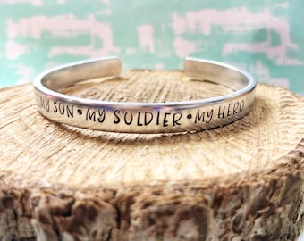 My Hero My Son My Soldier, Military Bracelet, Proud Army Mom, Handstamped Bracelet, Military Mom Bracelet, Marine Mom Bracelet, Military Cuf