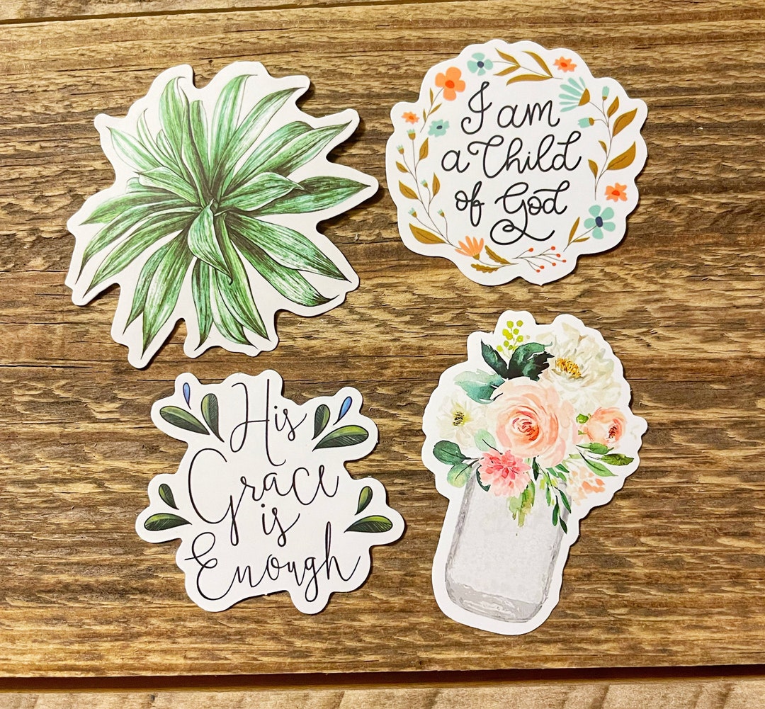 Christian Stickers: Pink Floral Decals, His Grace, Child of God (set of ...