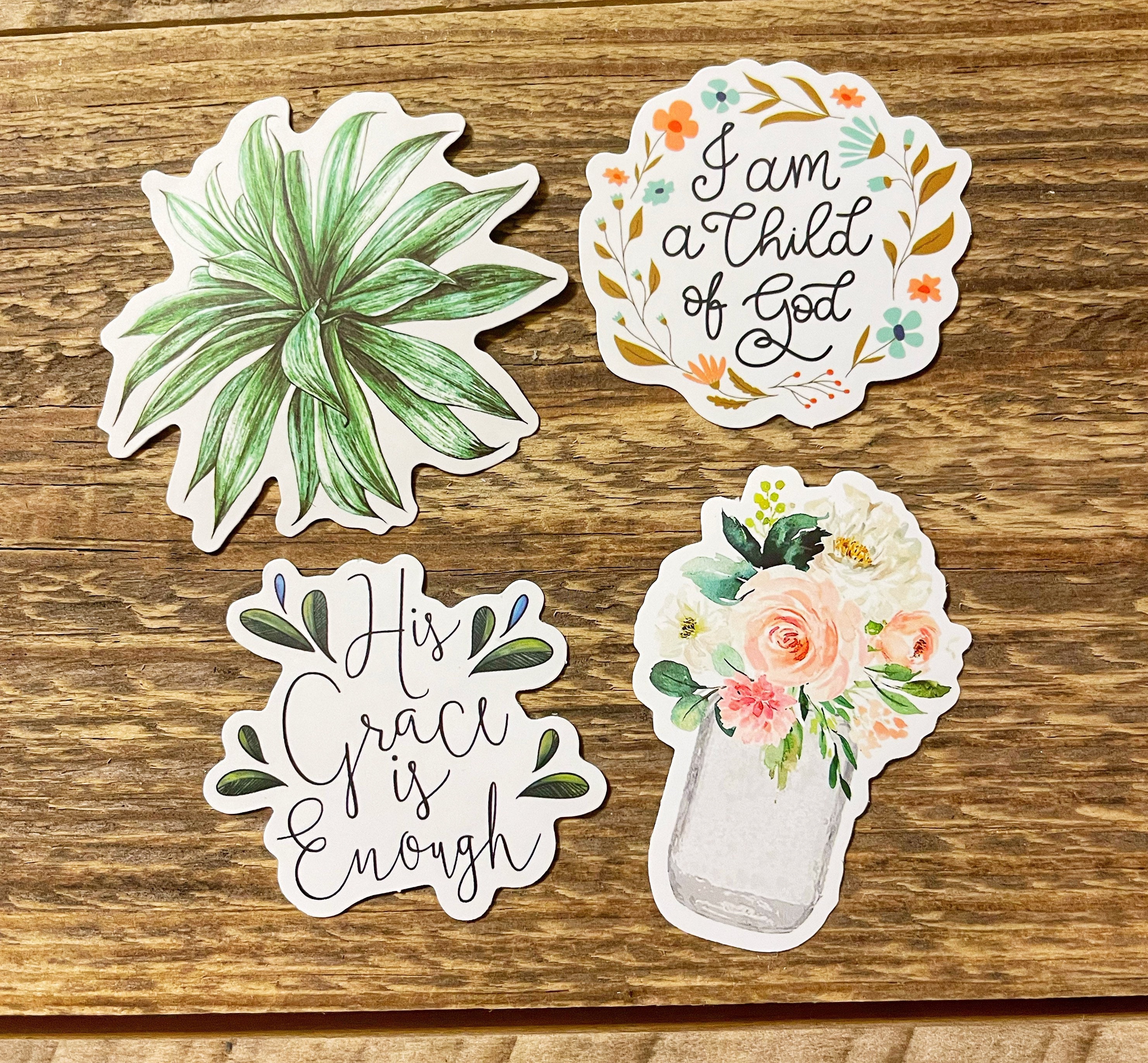 Pink God Sticker Christian Stickers: Pink Floral Decals, His Grace, Child of God (set of ...