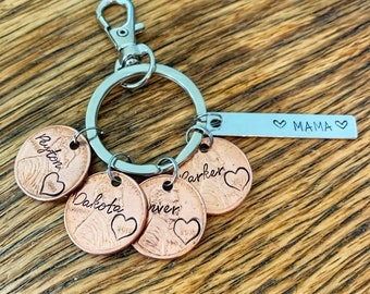 Personalized Penny Keychain Custom Grandkids Names Gift, Family Tree Keychain, Christmas Gifts for Grandma, Stocking Stuffers for Mom, Best