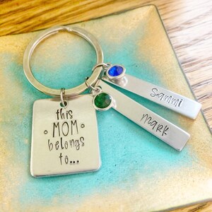 This Mom Belongs To, Personalized Mom Keychain, Kid’s Names Gift, Mother’s Day, New Mom, Handstamped Gift, For Mom, Birthstone Jewelry