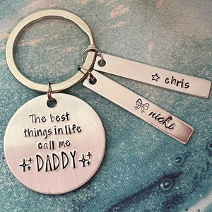 Personalized Daddy Keychain Custom Kid’s Names Gift, Dad Birthday, Grandma, The Best Things in Life Call Me, Handstamped, Father’s Day, Papa
