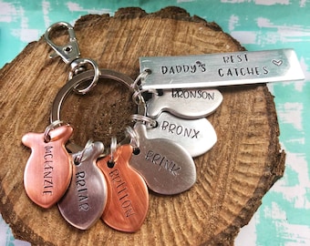 Daddy's Best Catch Keychain, Handstamped Keychain, Fishing Keychain, Kids Name Keychain, Daddy's Best Catch, Dad Keychain, Dad Fish Keychain