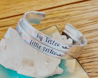 Handstamped Sisters Cuff Bracelet Set, Big Sister Little Sister, Gift for Daughters, Twins, Sisters By Blood Friends by Choice, Family Love