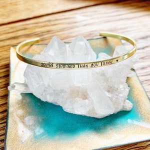 Handstamped Mantra Cuff, Inspirational Bracelet, You&#39;re Stronger than You Think, Sterling Silver Dainty Bracelet, You are Worthy, Verse
