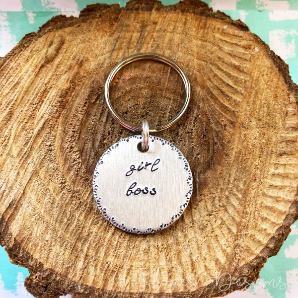 Handstamped Girl Boss Disc Keychain, Boss Chick, Boss Bitch, Momtrepreneur, WAHM, Stay at Home Mom, Direct Sales, MLM