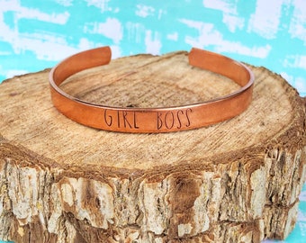 Girl Boss, Boss Gift for Her, Handstamped Bracelet, Boss Babe, Feminist Bracelet, Direct Sales, Cuff Bracelet, Female CEO, Female Founded