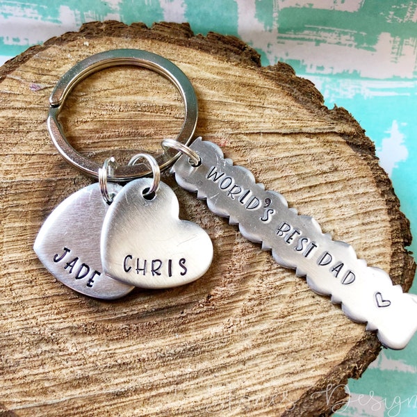 Personalized World's Best Dad Keychain, Father's Day Gift, Daddy Birthday, Custom For Him, New Dad, Daddy of Twins, From Kids, Handstamped