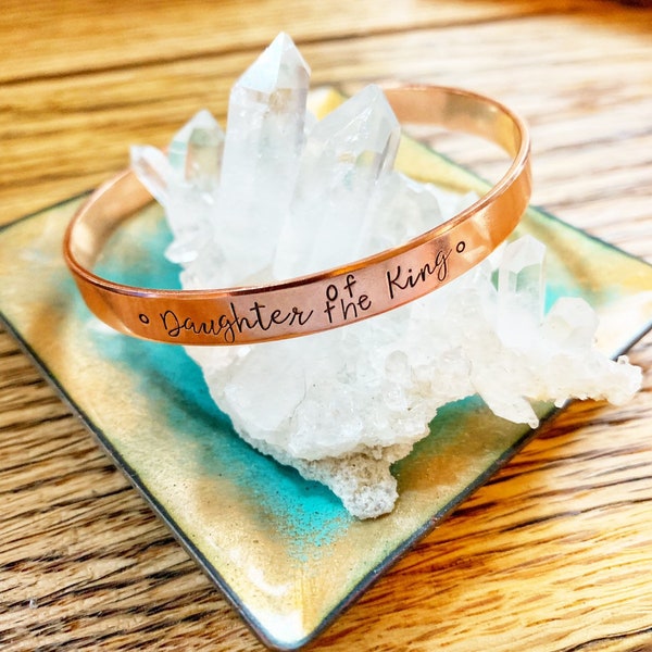 Handstamped Daughter of the King Baptism Bracelet, Gift for Her, Christian Jewelry, Washed by the Blood, Scripture, Life Verse