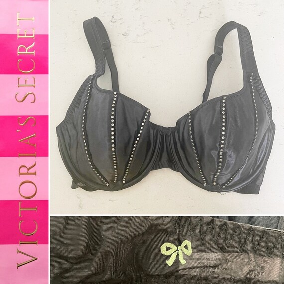 Victoria's Secret 90's Vintage Rhinestone Lined Black Satin
