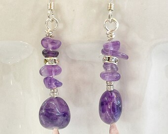 Sterling Silver Amethyst Dangle Earrings, Statement Jewelry, Jewellery For Her, Earring Sale, Dangly Long Earrings, .925 Sterling Paddle Pin