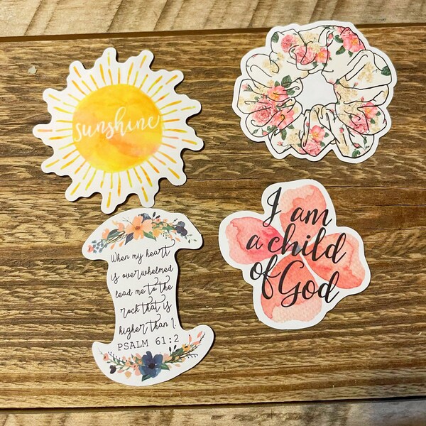 Lot of Christian Dye Cut Stickers, Sticker Hydroflask, Water Bottle, Child Of God, Pink Aesthetic, Psalms 61:2, Scrunchie, Scripture Decals