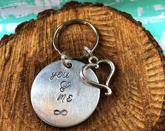 You and Me Keychain, Handstamped, Handstamped Keychain, Keychain, You and Me, Anniversary Keychain, Love Keychain, Heart Keychain, Boyfriend