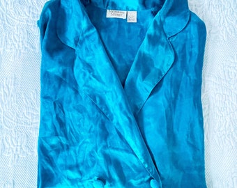 Vintage Victoria's Secret Pajama Nightshirt, 1980s Gold Label, Teal Blue
