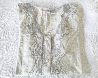 NWT BODY DRAMA Lencería Vintage Heather Gris Algodón Camisón Pj Top Medio