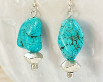 Sterling Silver Turquoise Dangle Earrings, Teal Jewelry, Jewellery For Her, Earring Sale, Turquoise Jewelry, .925 Sterling Earring