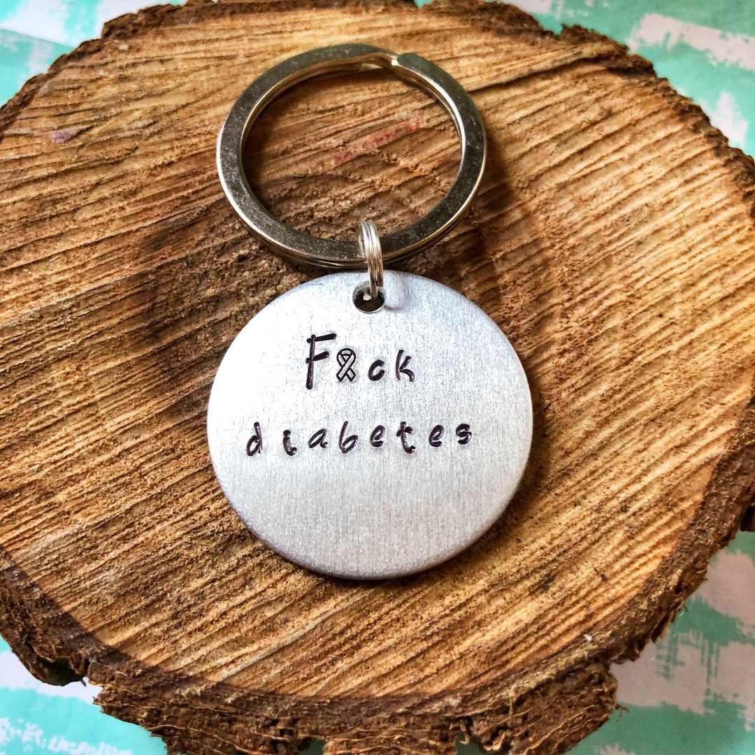 Handstamped Snarky Fck Diabetes Keychain, MATURE, T1D, Curse Word Gift
