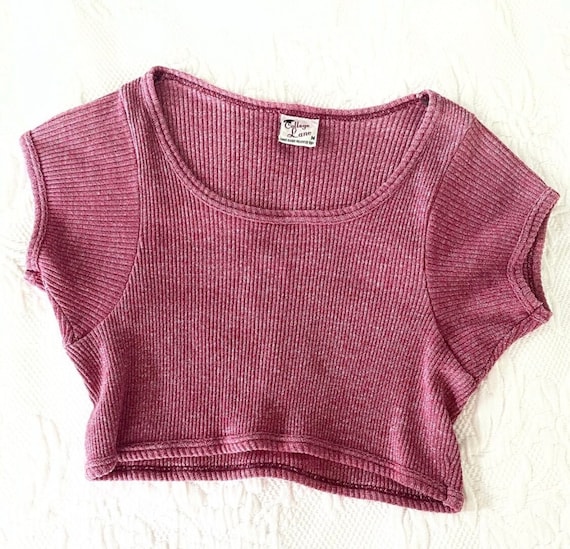 Vintage College Lane Maroon Knit Crop Top Sweater… - image 1