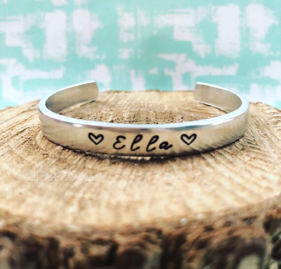 Personalized Kids Name Bracelet, Hand Stamped Sterling Silver Cuff